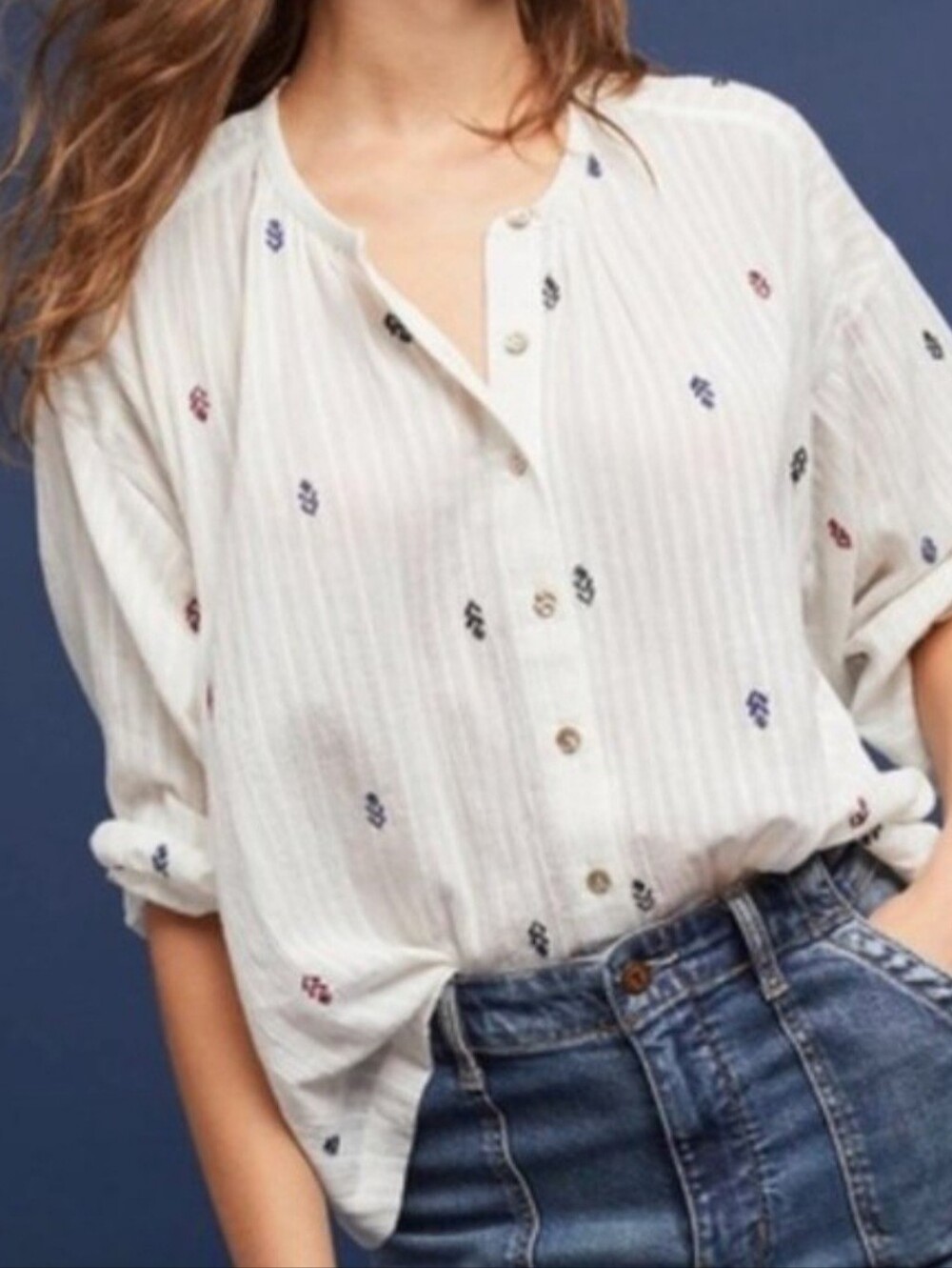 Anthropologie Akemi + Kin Adela Embroidered Top
